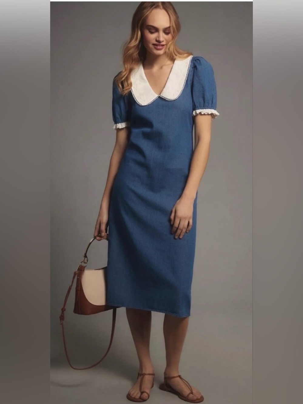 Anthropologie porridge short sleeve collared slim midi dress